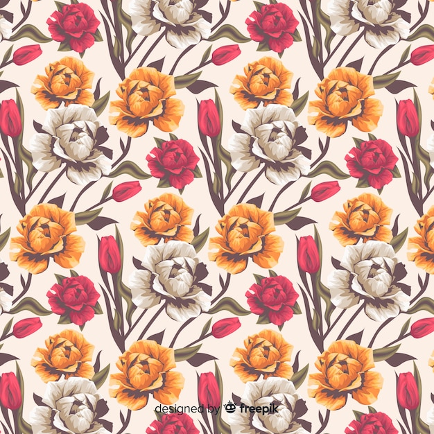 Realistic floral decorative pattern with roses | Free Vector