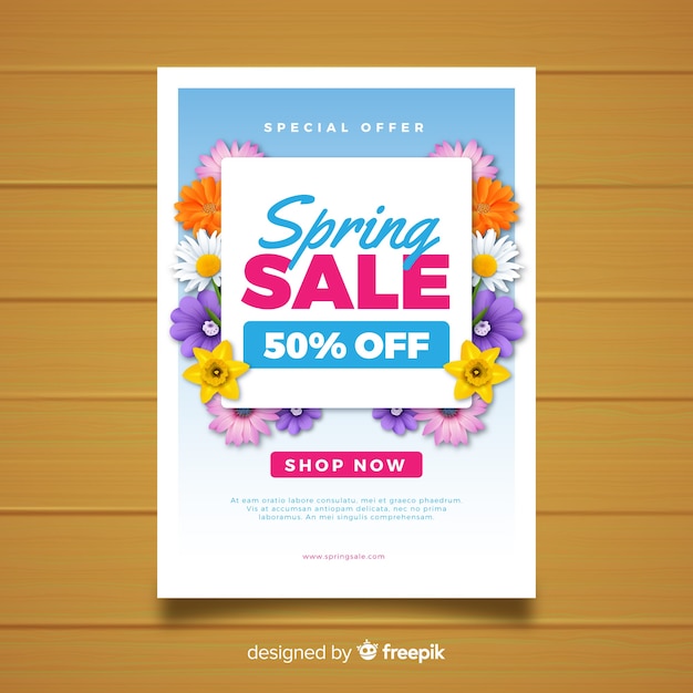 Download Realistic floral spring sale poster | Free Vector