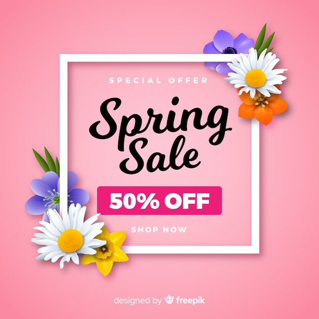Download Realistic flowers spring sale background | Free Vector
