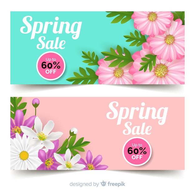 Download Free Vector | Realistic flowers spring sale banner