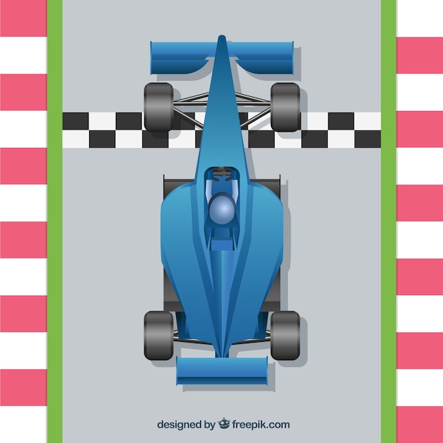 Realistic formula 1 racing car at finish\
line