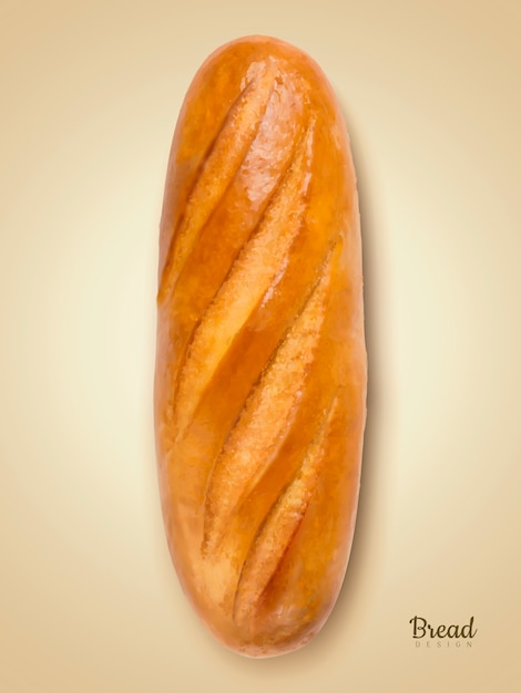 リアルなフランスパン ベージュの背景のイラストでおいしいパンの要素 プレミアムベクター