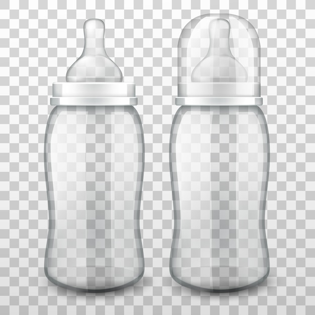 Download Realistic glass baby bottles for milk or water | Free Vector