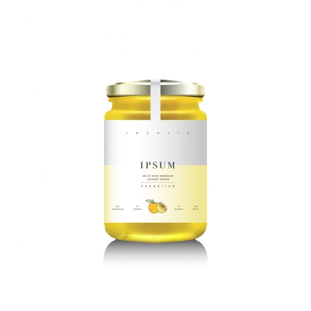 Download Premium Vector Realistic Glass Bottle Packaging For Fruit Jam Design Lemon Jam With Design Label Typography Line Lemon Or Citrus Icon
