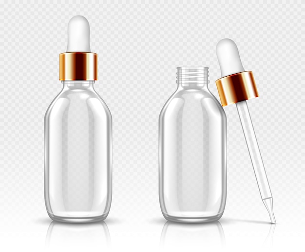 Download Free Vector Realistic Glass Bottles With Dropper For Serum Or Oil Cosmetic Flask Or Vials For Organic Aroma Essence Anti Aging Essential Collagen For Beauty Care Isolated Transparent Flacon 3d