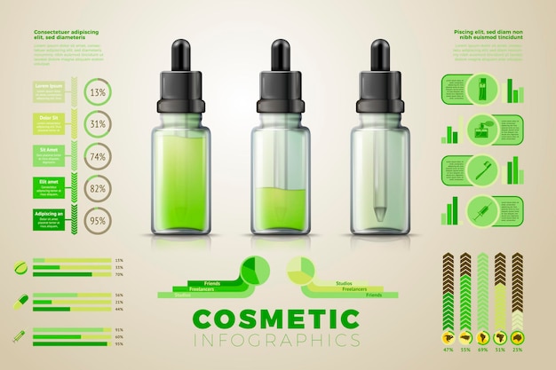 Download Premium Vector Realistic Glass Dropper Bottles With Liquid Gel Inside With Business Infographics