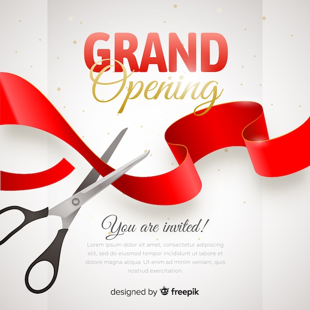 Free Vector Realistic Grand Opening Poster With Scissors