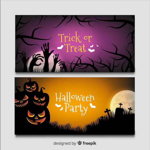 Download Realistic halloween banners night in cemetery Vector ...