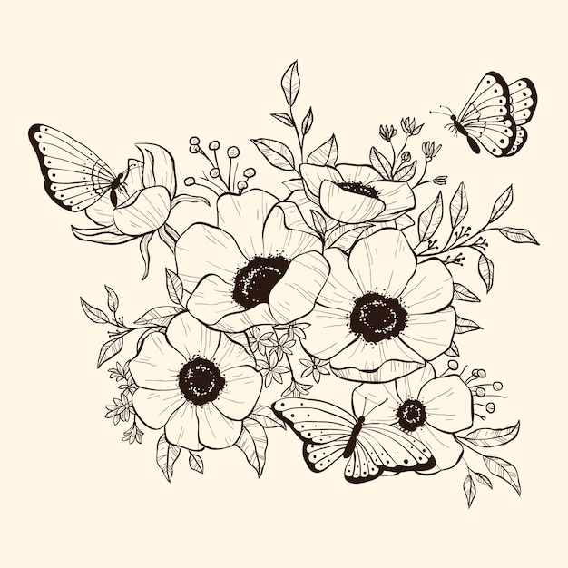 Realistic hand drawn floral bouquet Vector Free Download