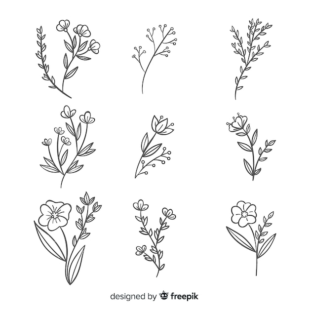 Premium Vector Realistic Hand Drawn Flowers Collection