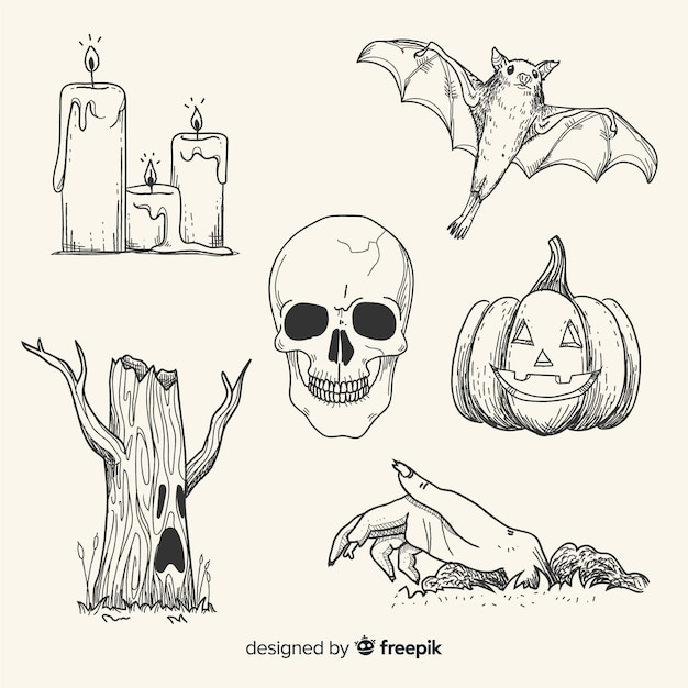 Free Vector Realistic Hand Drawn Halloween Element Collection 8834