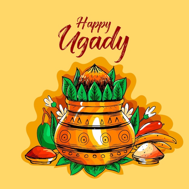 Free Vector | Realistic hand drawn ugadi illustration