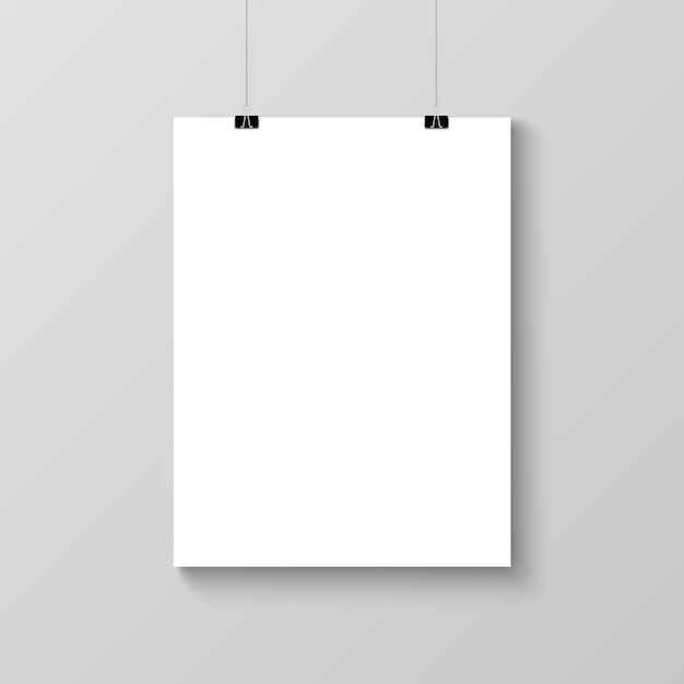 Realistic hanging blank poster template mockup Premium Vector