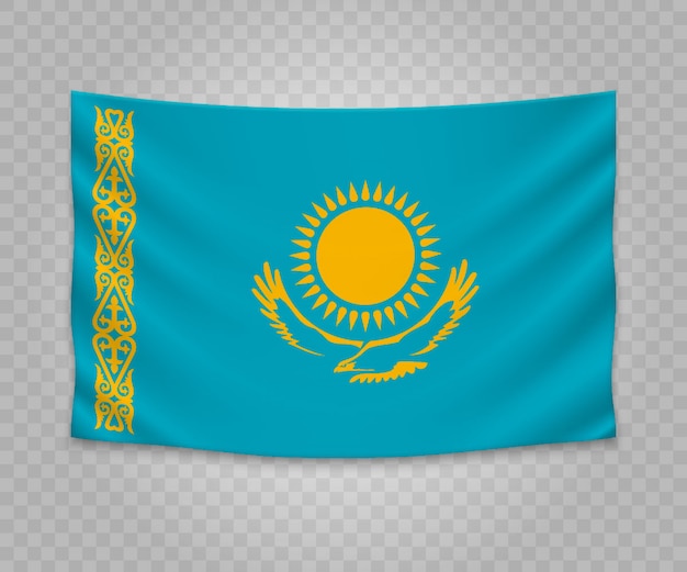 Download Realistic hanging flag of kazakhstan Vector | Premium Download