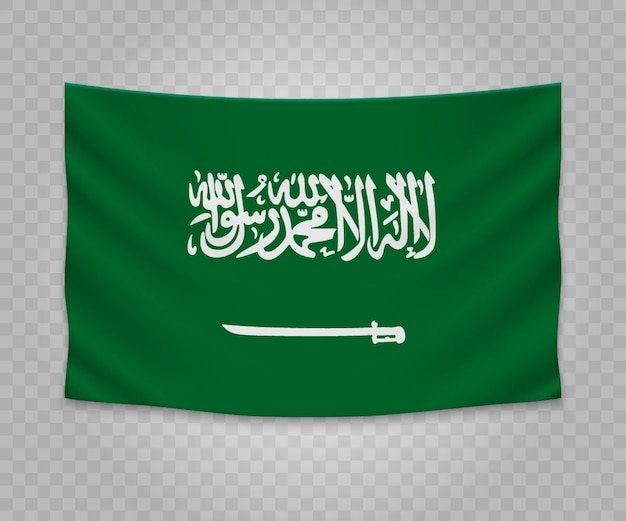 Download Realistic hanging flag of saudi arabia | Premium Vector