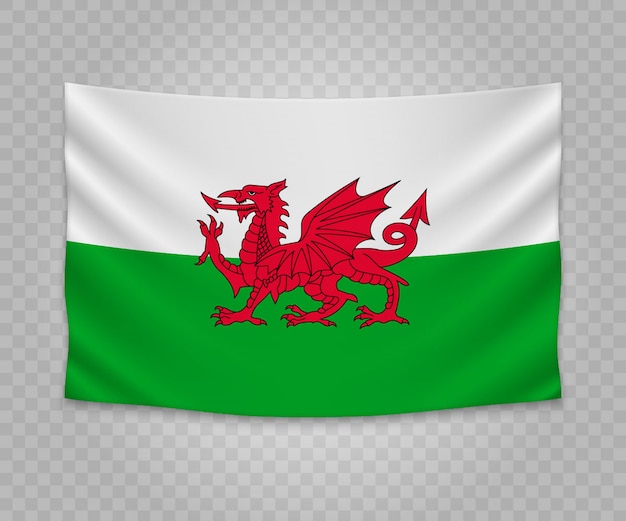 Download Realistic hanging flag of wales Vector | Premium Download
