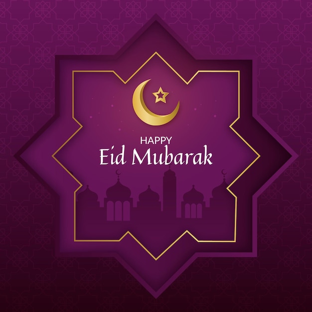 Realistic happy eid mubarak in violet tones | Free Vector