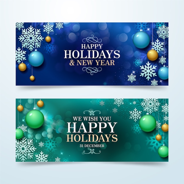 Premium Vector | Realistic happy holidays horizontal banners set