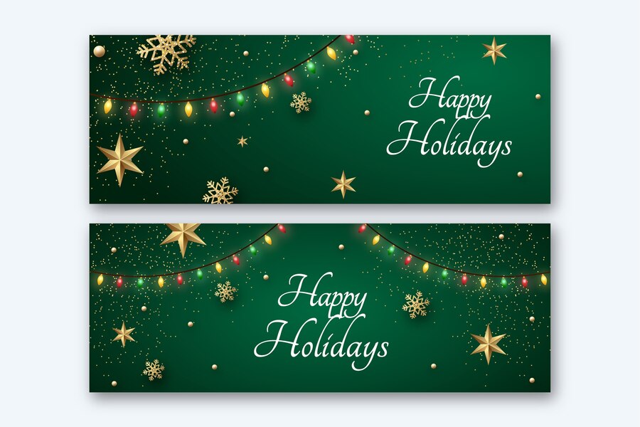 Free Vector | Realistic happy holidays horizontal banners set