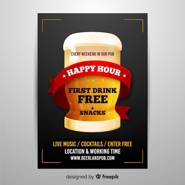 Free Vector Realistic happy hour poster template