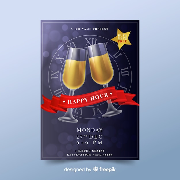Free Vector Realistic happy hour poster template