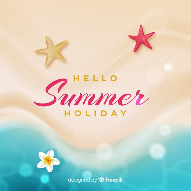 Realistic hello summer background at the beach Free Vector