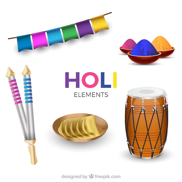 Realistic holi festival element collection | Free Vector