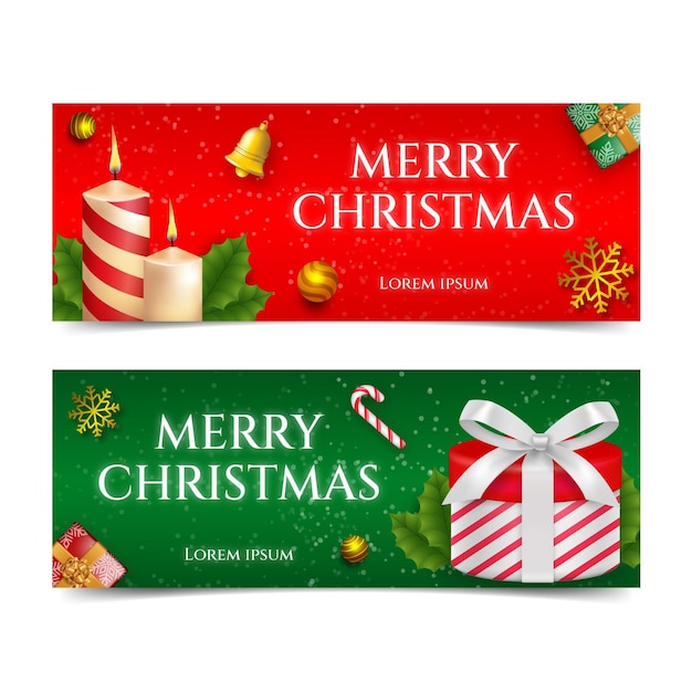 Free Vector | Realistic horizontal christmas banners set