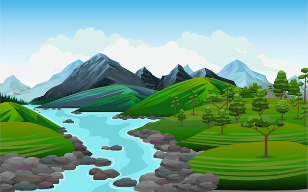 Premium Vector | Realistic illustration of mountain landscape.