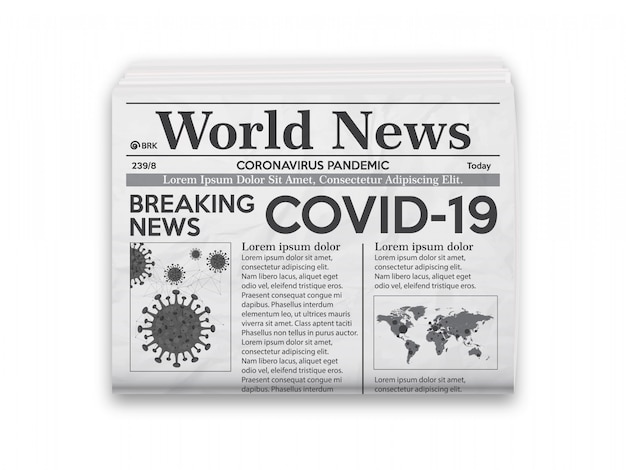 ニュースcovid 19の白黒新聞レイアウトのリアルなイラスト プレミアムベクター