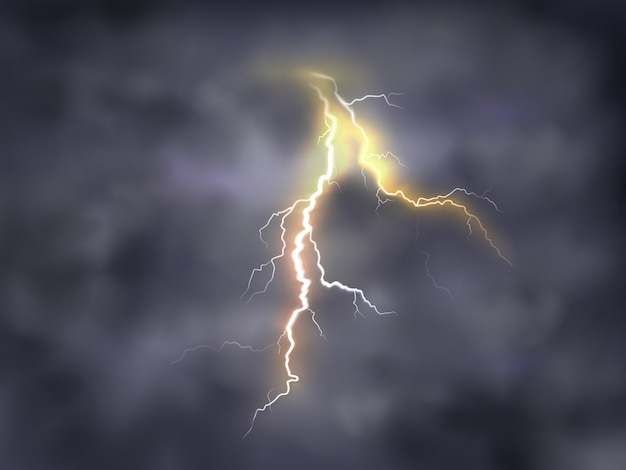 明るい雷雲 夜の背景に雲の落雷の現実的なイラスト 無料のベクター