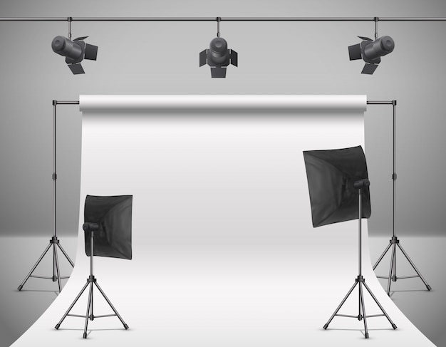 Download Realistic illustration of empty photo studio with blank ...