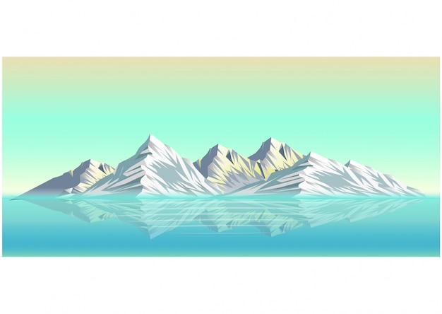 雪の山の風景のリアルなイラスト プレミアムベクター