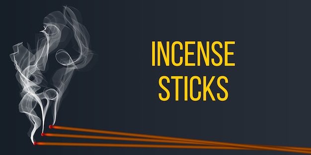 Realistic incense stick aroma with smoke. Premium Vector