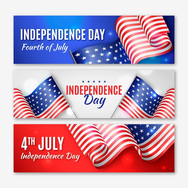 realistic-independence-day-banners-with-flags-free-vector