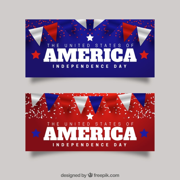 Free Vector | Realistic independence day banners with garlands and confetti