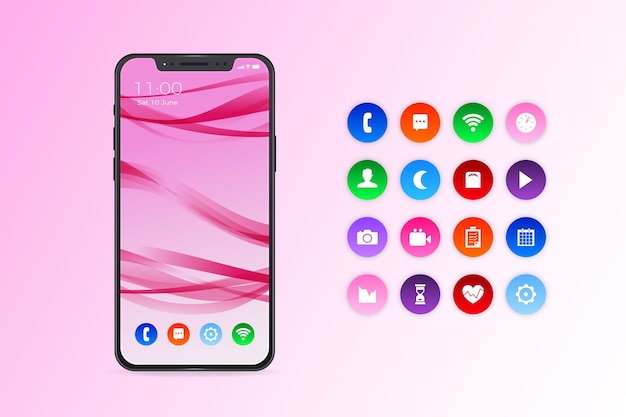 グラデーションピンクの色合いのアプリを搭載したリアルなiphone 11 無料のベクター