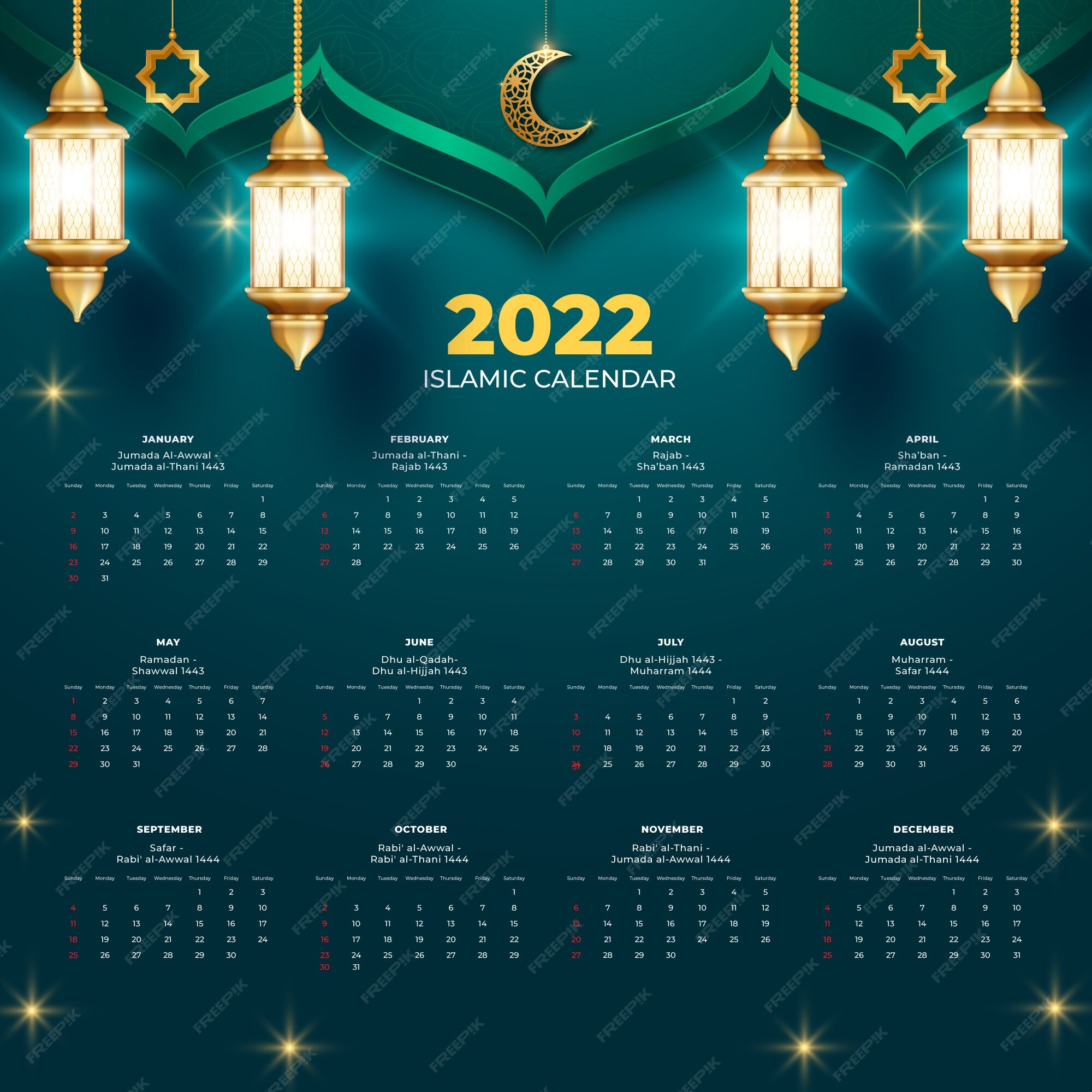 Free Vector | Realistic islamic calendar template