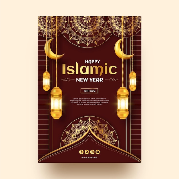 Free Vector | Realistic islamic new year vertical poster ...