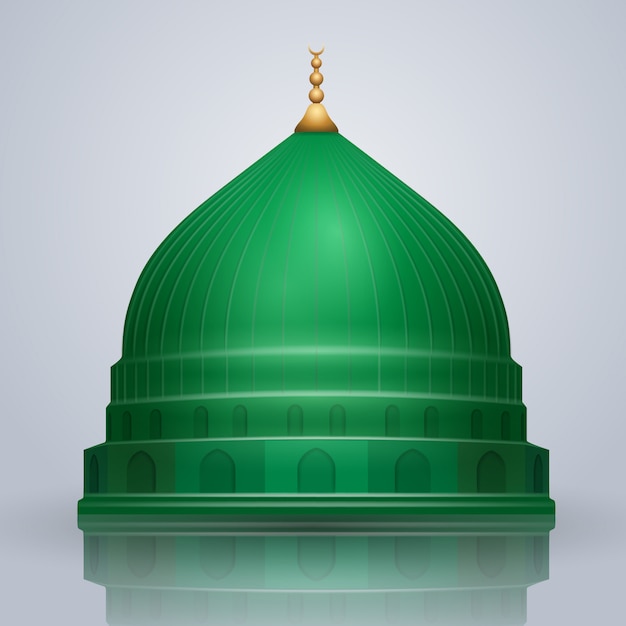 Realistic islamic vector green dome of prophet's mosque Premium Vector