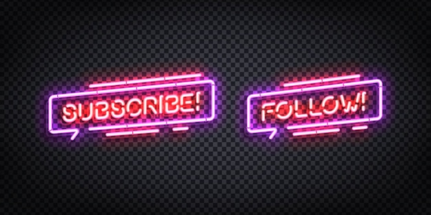 Premium Vector | Realistic isolated neon sign of subscribe and follow logo.