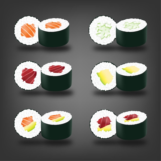 Premium Vector | Realistic japanese sushi roll menu