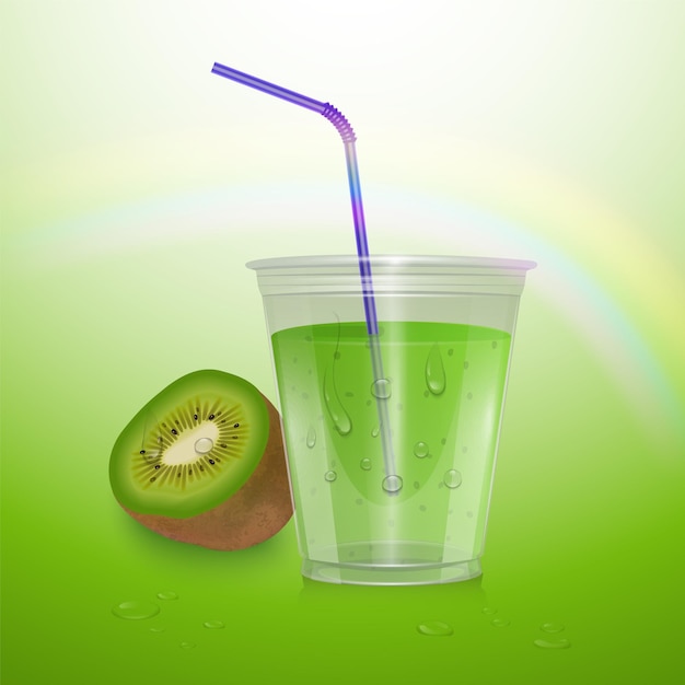 Download Premium Vector Realistic Kiwi Juice In A Plastic Cup