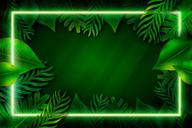 Free Vector Realistic Leaves With Neon Frame 