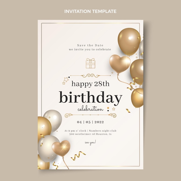 Free Vector Realistic Luxury Golden Birthday Invitation