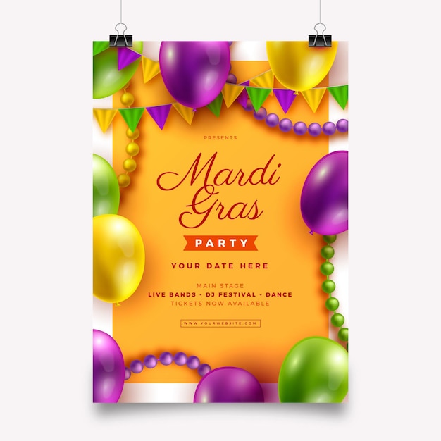 Free Vector Realistic mardi gras flyer template
