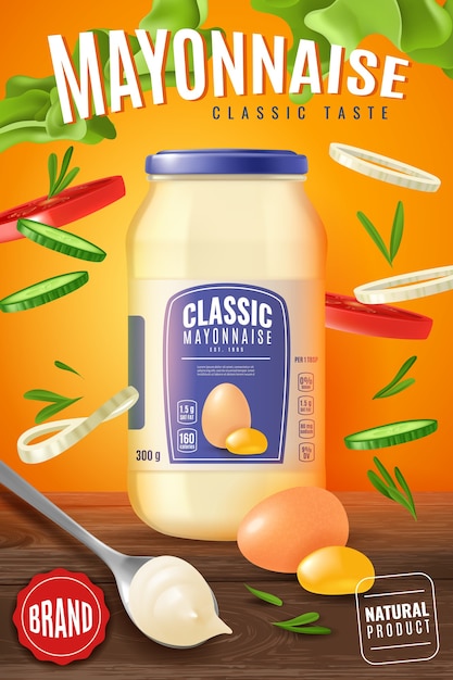 Premium Vector | Realistic mayonnaise illustration vertical poster with