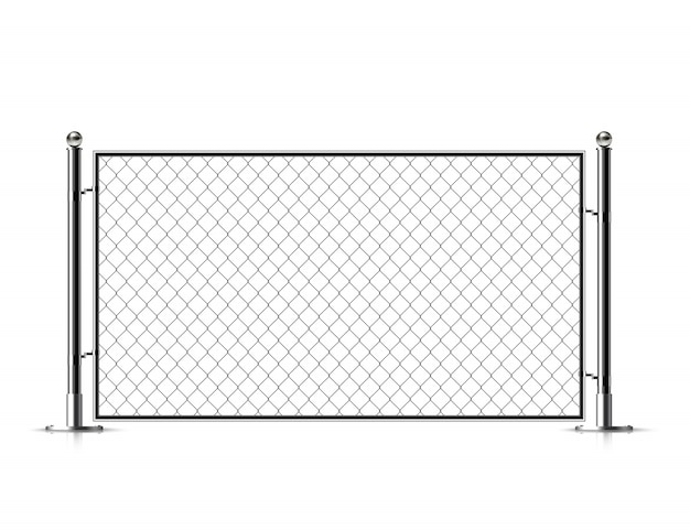 Realistic metal chain link fence. Premium Vector
