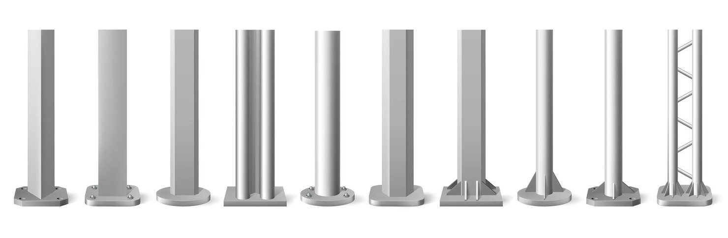 Premium Vector | Realistic metal poles. silver metal vertical pillars ...