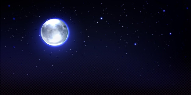 星と透明度のある宇宙の現実的な月完全なルナ地球衛星フィービー占星術詳細なオブジェクトクレーターラウンド輝く文字盤と夜空のイラストに輝くハロー 無料のベクター